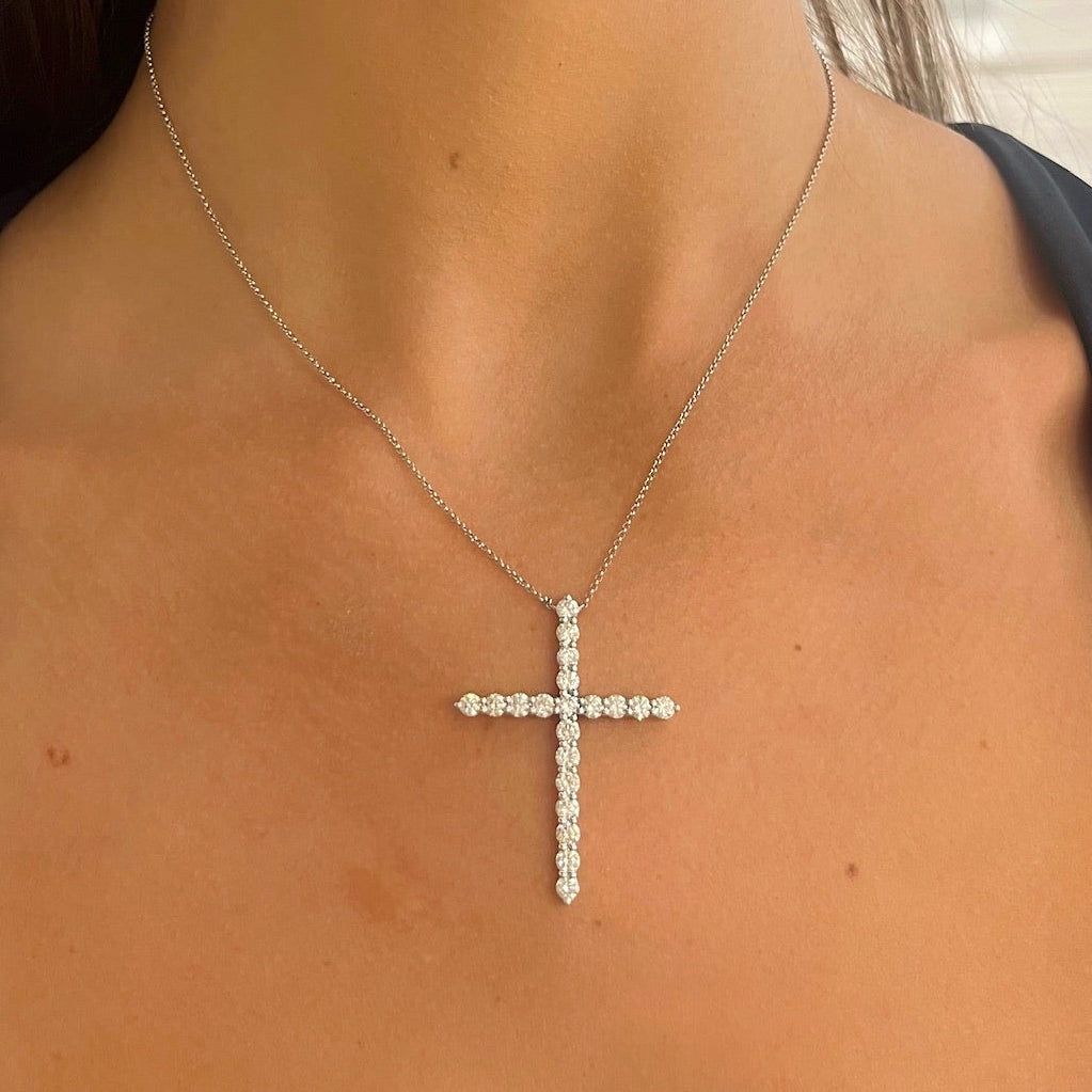 Gracie Scalloped Diamond Cross Necklace 2.56 ctw