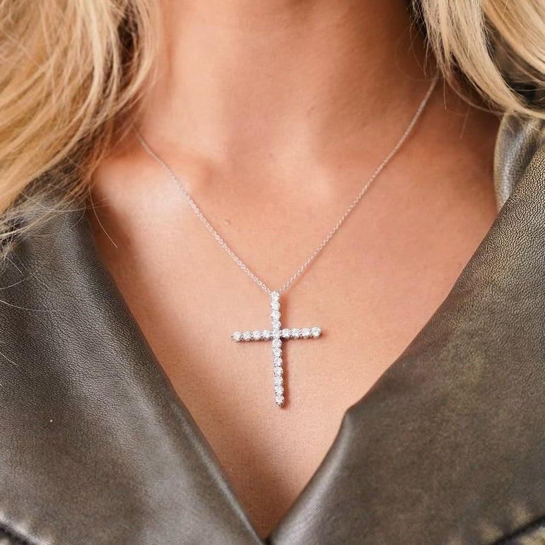 Gracie Scalloped Diamond Cross Necklace 2.56 ctw