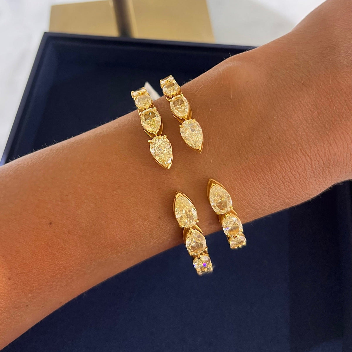Graduated Fancy Light Yellow Pear Bangle Cuff 18.70 ctw