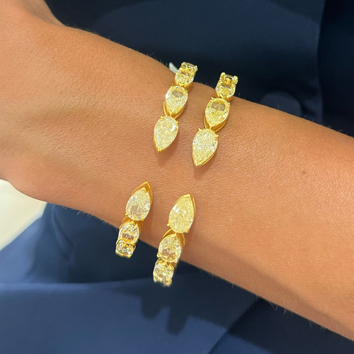 Graduated Fancy Light Yellow Pear Bangle Cuff 18.70 ctw