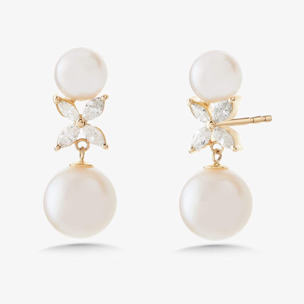 Gressett Double Pearl and Diamond Stud Earrings