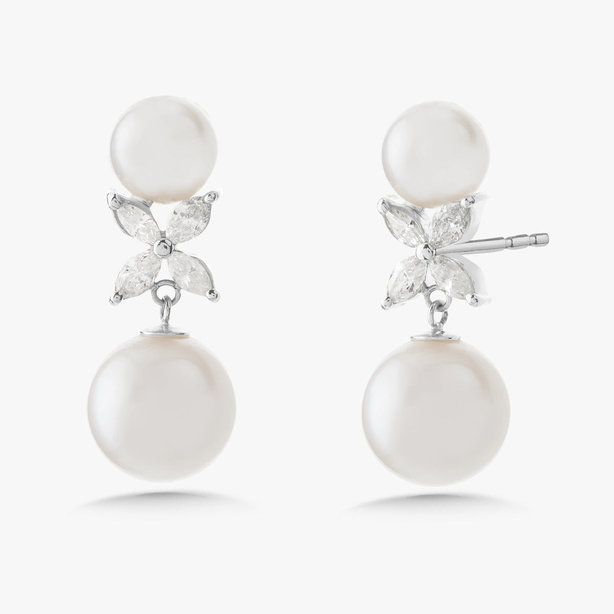 Gressett Double Pearl and Diamond Stud Earrings