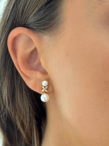 Gressett Double Pearl and Diamond Stud Earrings
