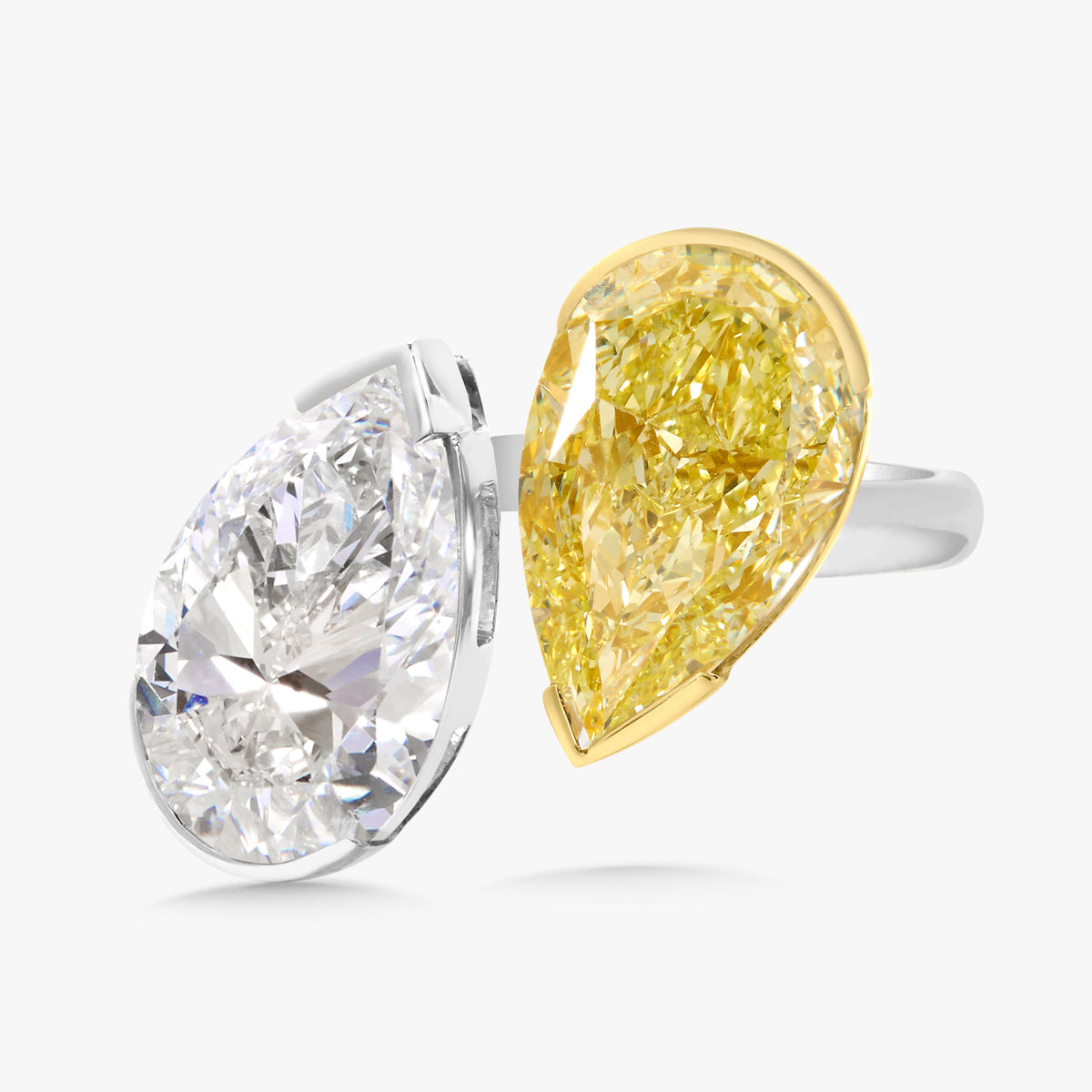 20.52ctw Natural Fancy Yellow Pear & Natural White Pear Diamond in a Two-Tone Toi Et Moi Setting