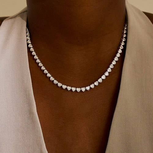 Hall Heart Bezel Set Diamond Tennis Necklace 11.80 ctw