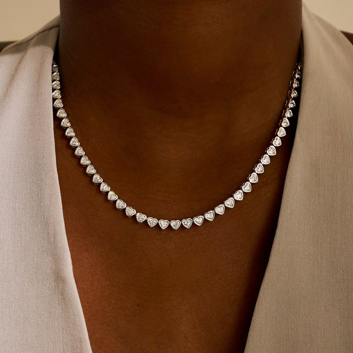 Hall Heart Bezel Set Diamond Tennis Necklace 11.80 ctw