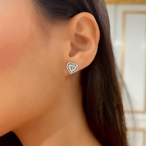 Hattie Heart Halo Baguette Diamond Stud Earrings