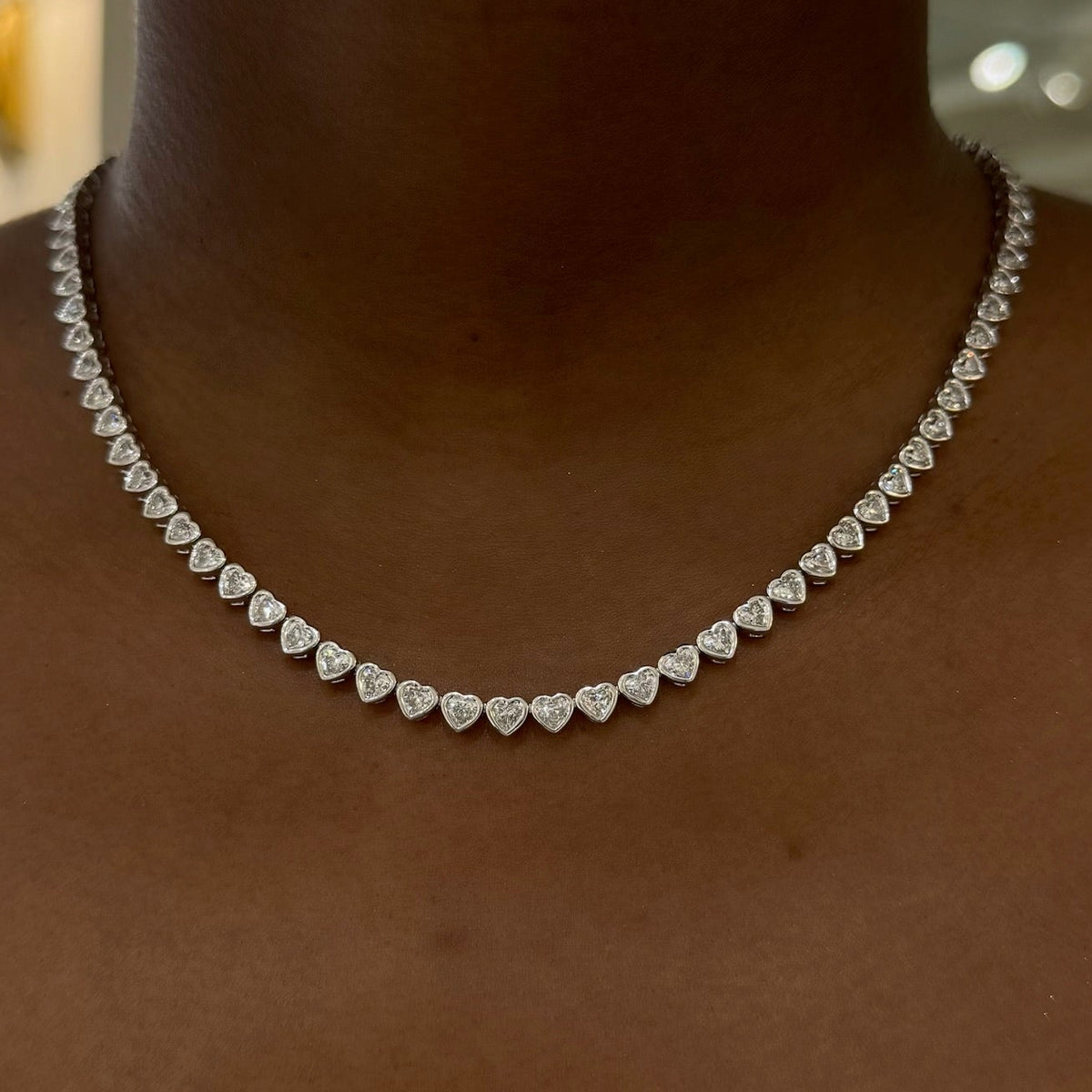 Heart Bezel Set Diamond Tennis Necklace 11.80 ctw