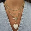 Hilton Diamond Toggle Necklace with Removable Pave Heart Charm and French Cable Chain