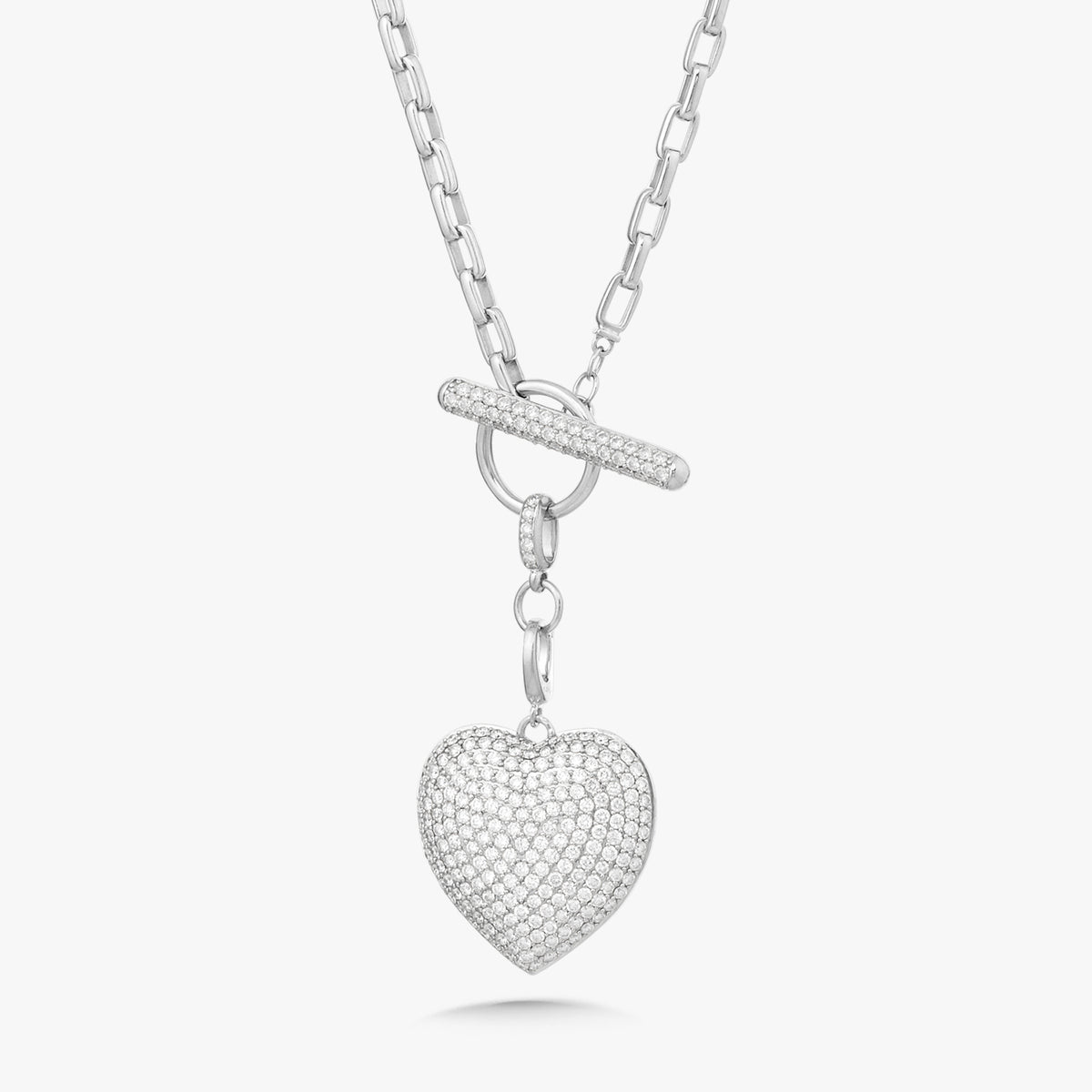 Hilton Diamond Toggle Necklace with removable Pave Heart charm and French Cable Chain