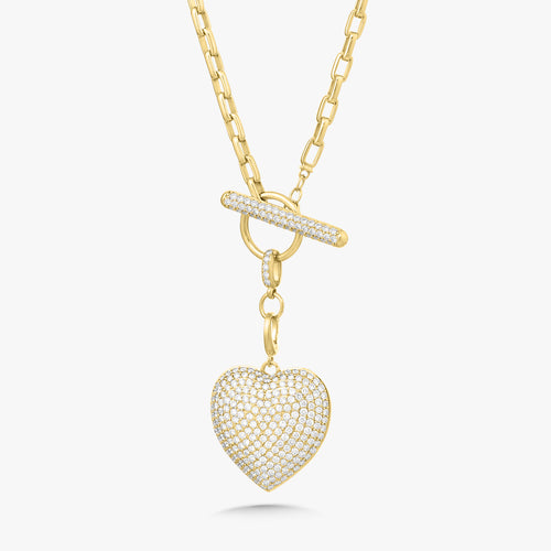 Hilton Diamond Toggle Necklace with Removable Pave Heart Charm and French Cable Chain