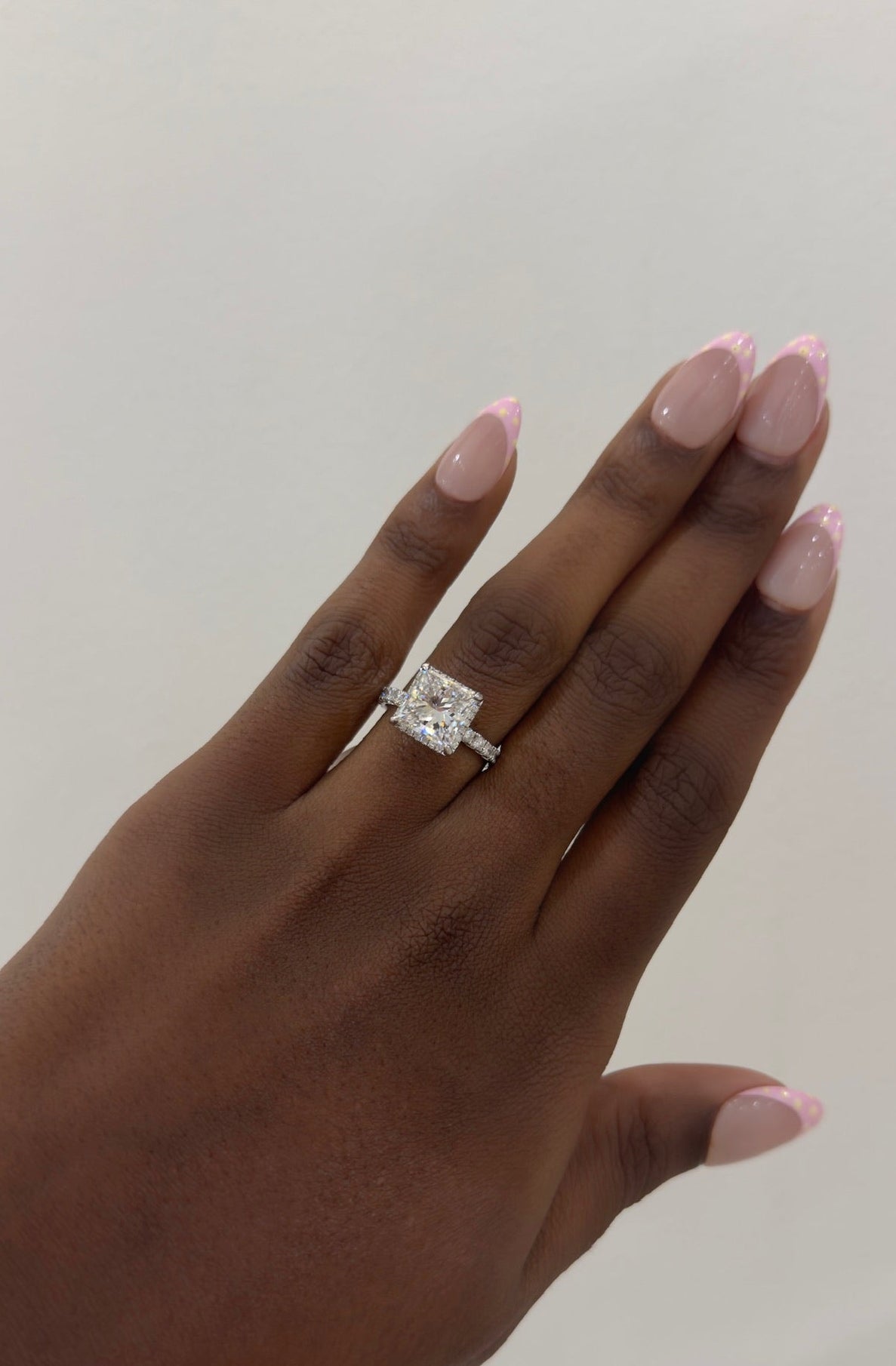 3.51ct Lab Grown Princess Cut Diamond in a French Set Pavé Solitaire with Whispering Halo