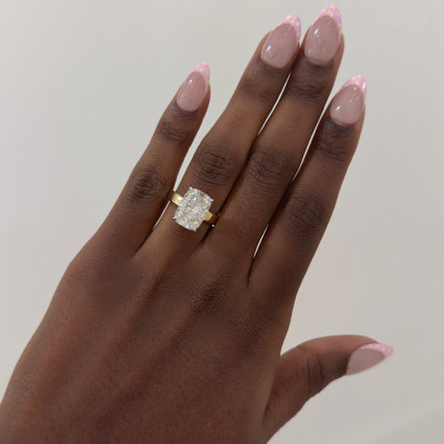 5.05ct Lab Grown Elongated Cushion Diamond in 3.5mm Pipe-Cut Solitaire with Hidden Halo