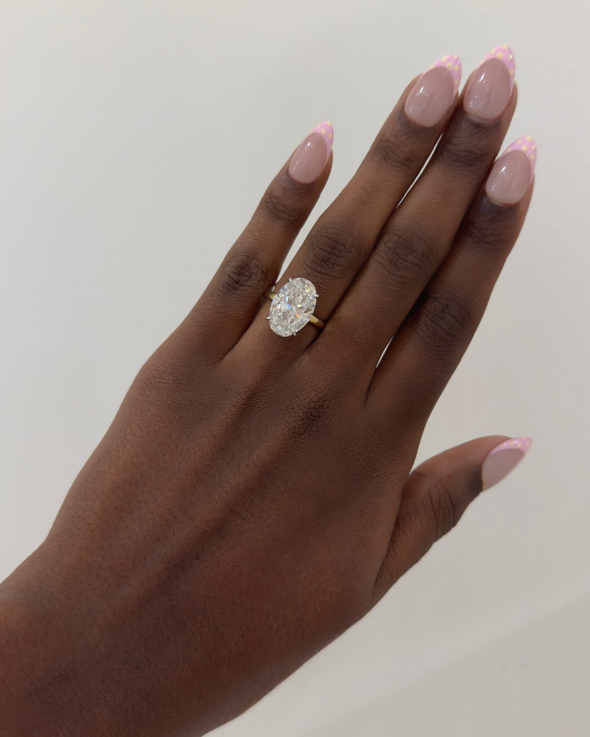 6.53ct Lab Grown Oval Diamond in a 2mm Flat Solitaire Setting with Hidden Halo