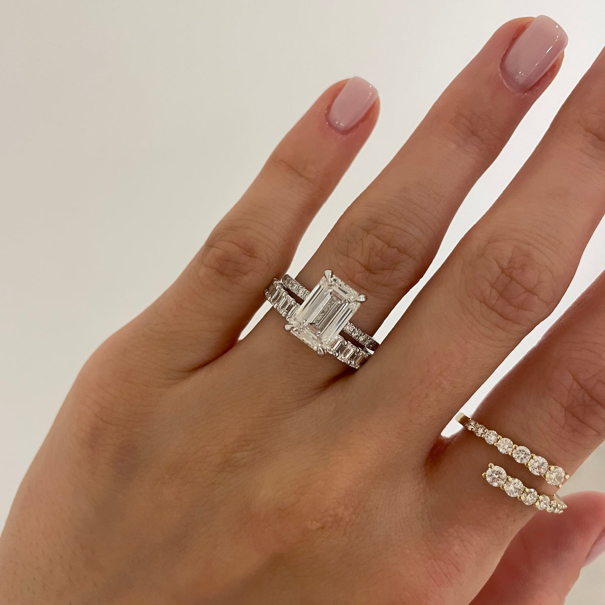 3.08 Emerald Cut Lab Grown Diamond in a Solitaire With Pavé