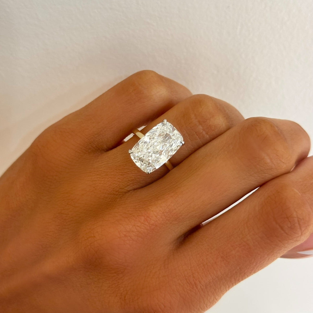 7.05ct Lab Grown Elongated Cushion Cut Diamond in a Solitaire Setting with Diamond Wrap