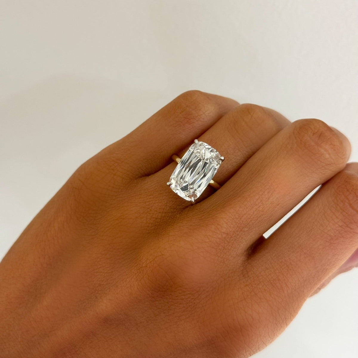 8.09ct Lab Grown Mixed Elongated Cushion Cut Diamond in a Solitaire Setting with Diamond Wrap