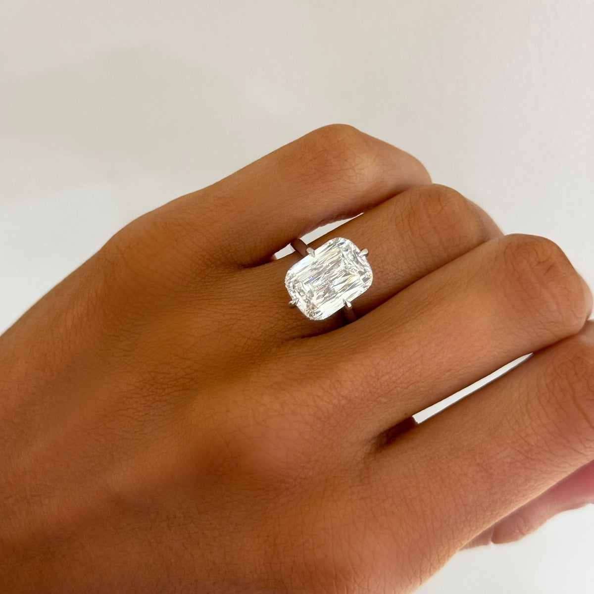 7.09ct Lab Grown Criss Cut Elongated Cushion in a Compass Cathedral Setting