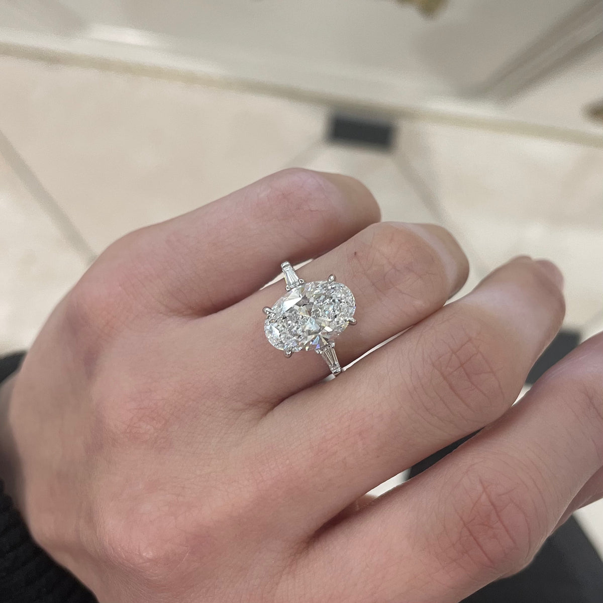 Oval Lab Grown Diamond With Tapered Baguettes – RWFJ