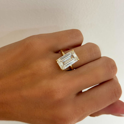 8.06ct Lab Grown Emerald Cut Diamond in a Solitaire Setting with Hidden Halo