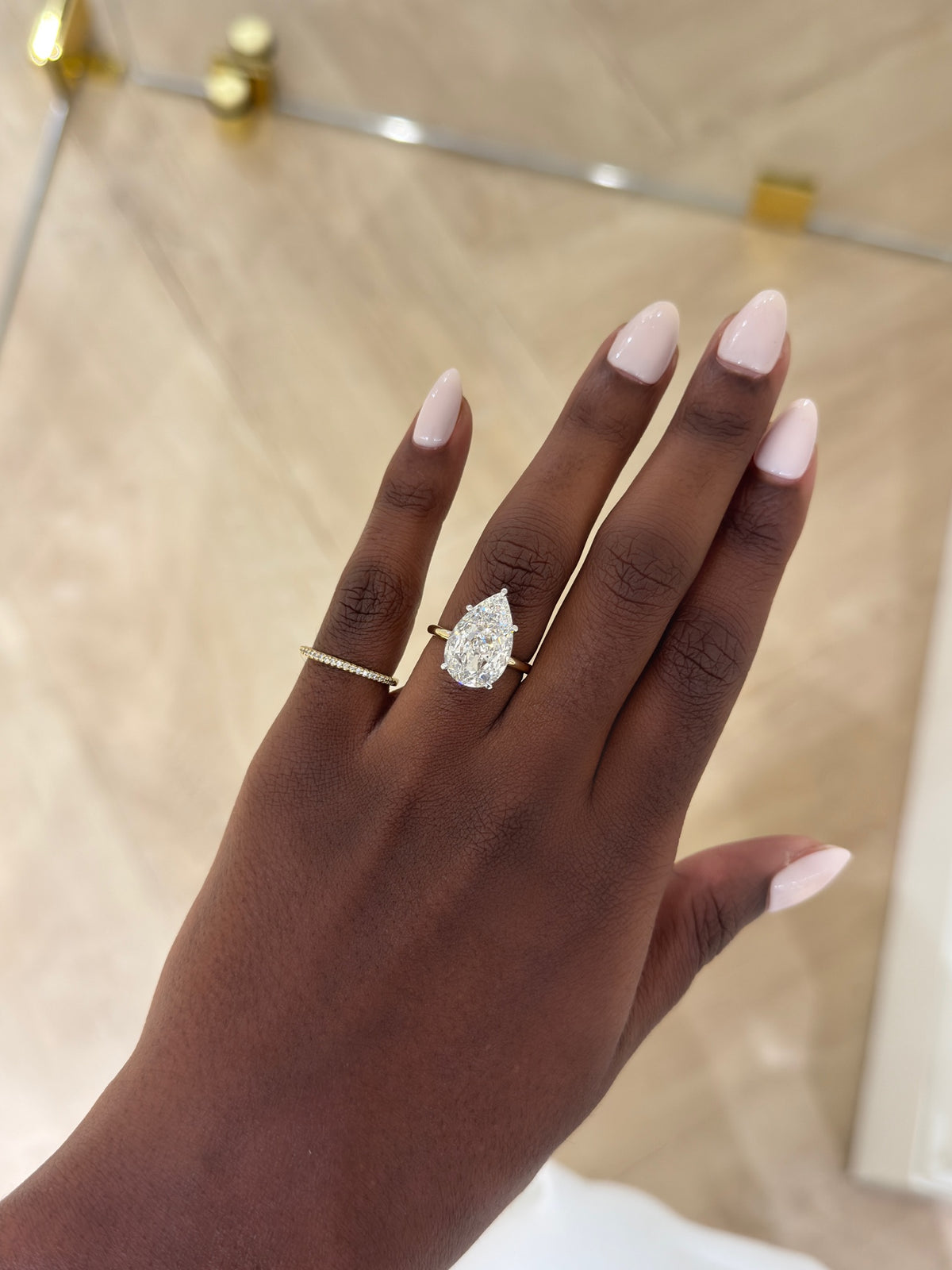 5.09ct Lab Grown Antique Pear Diamond in a Two-Tone Solitaire with Hidden Halo