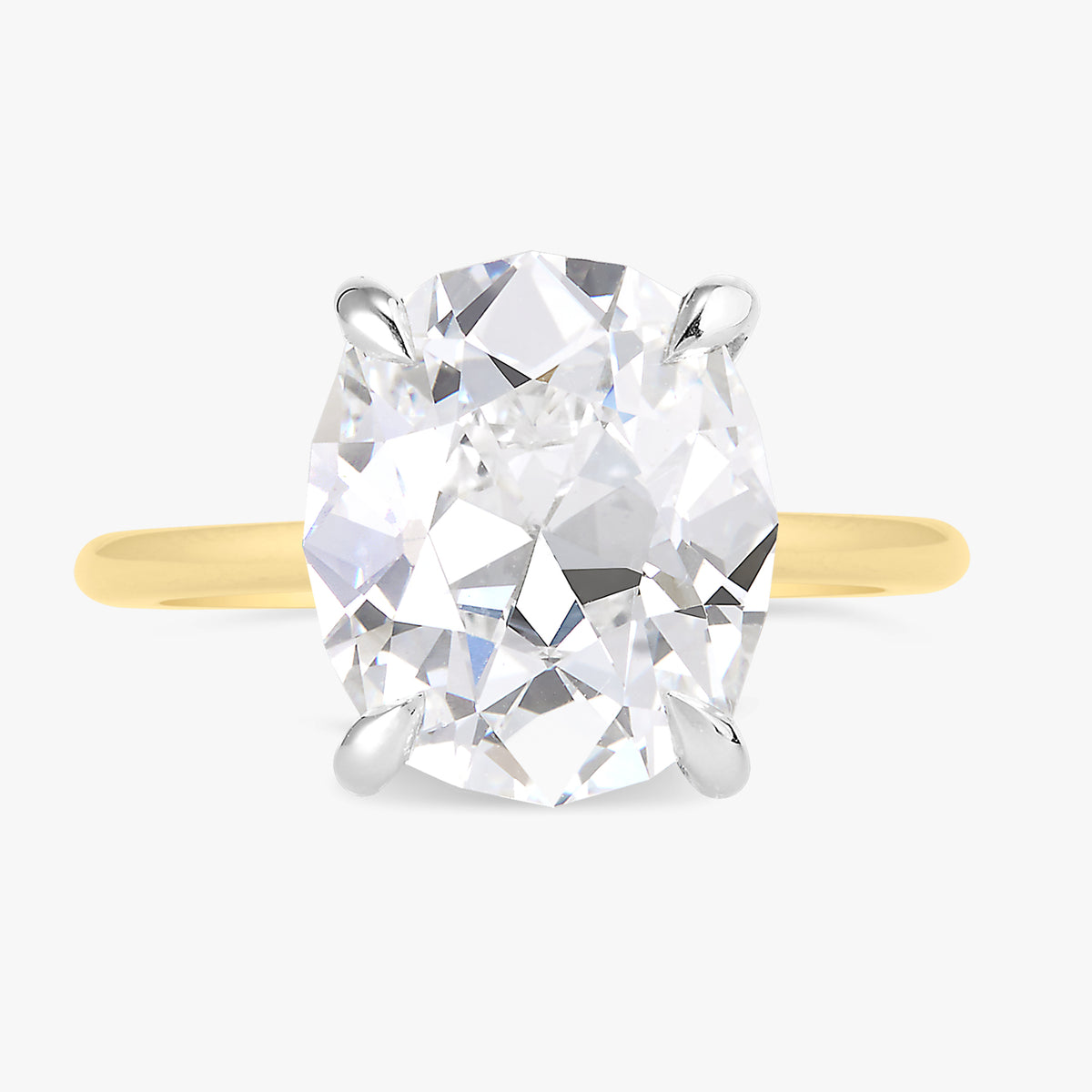 5.06ct Lab Grown Antique Cushion Cut Diamond in a Solitaire Setting with Hidden Halo