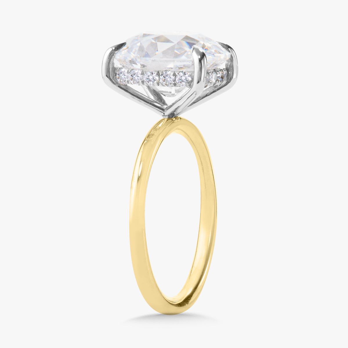 5.06ct Lab Grown Antique Cushion Cut Diamond in a Solitaire Setting with Hidden Halo