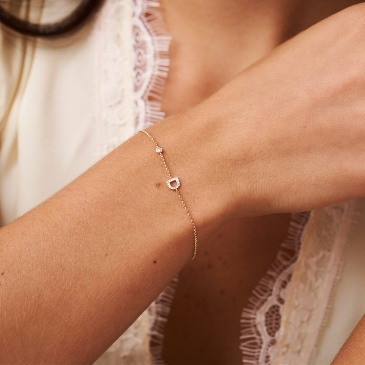 Initial and Diamond Bezel Bracele