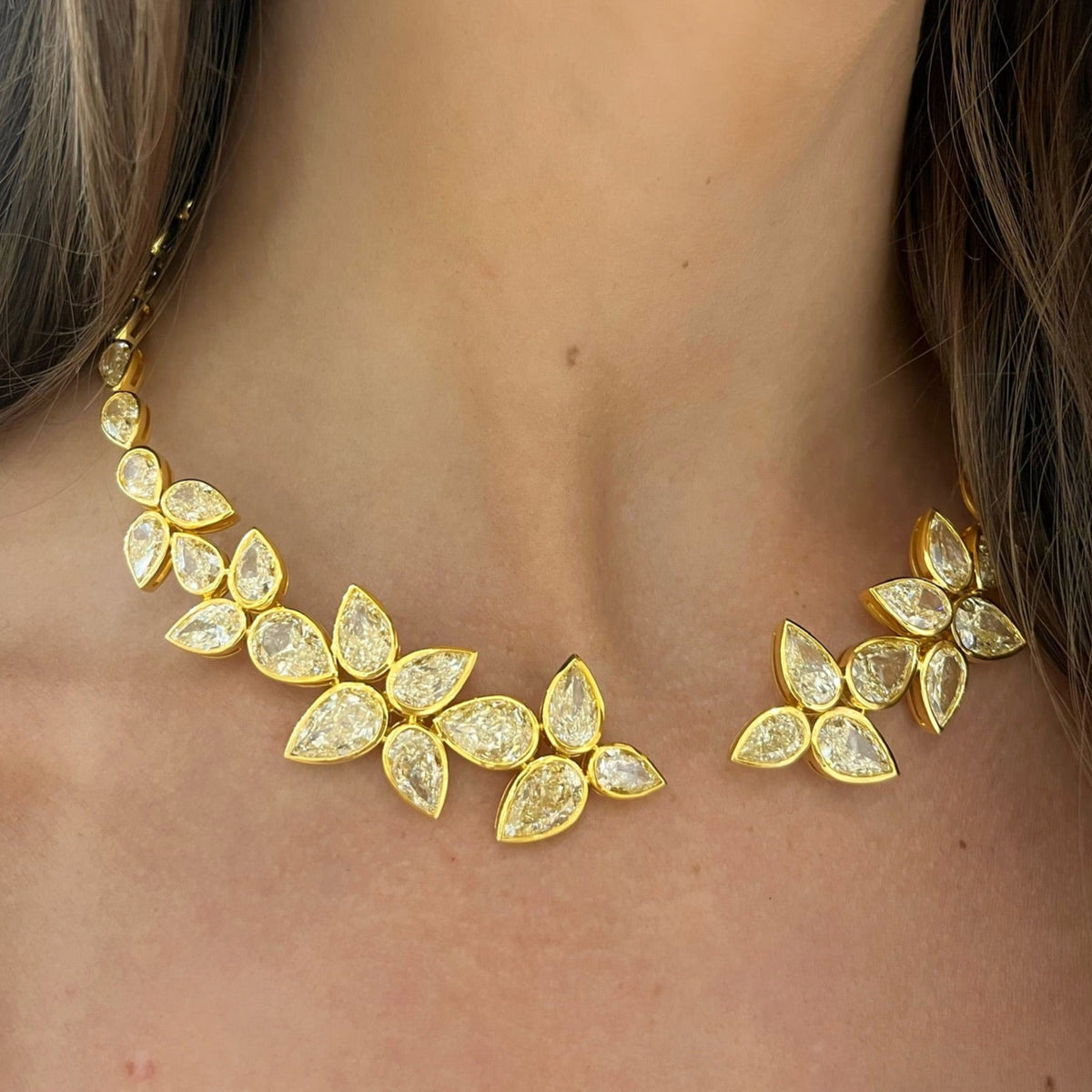 Isadora Fancy Yellow Pear Flower Necklace Cuff 79.05 ctw