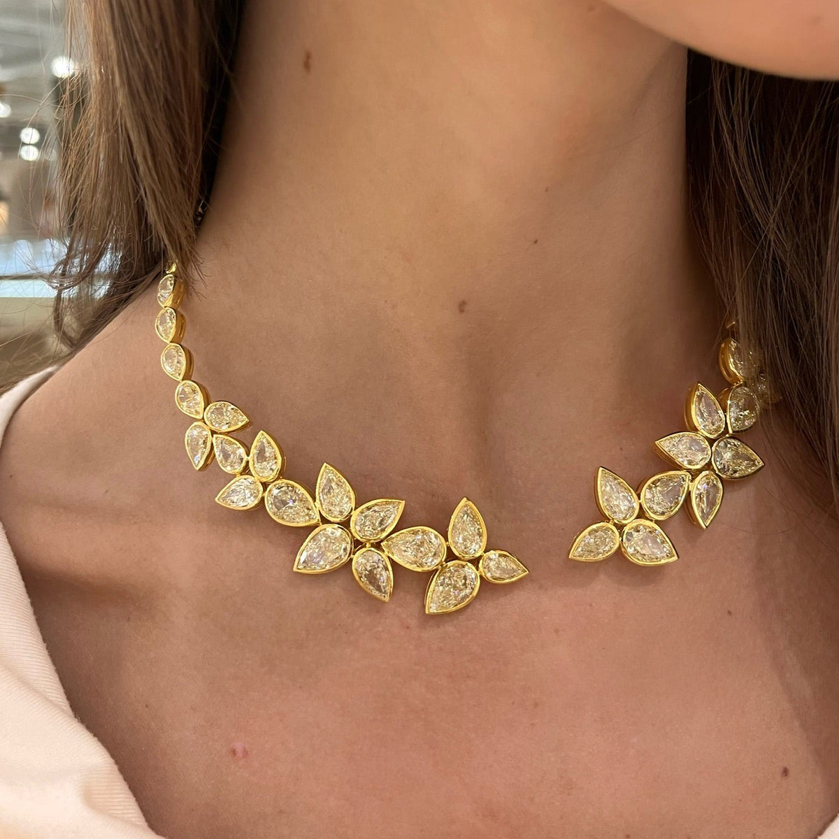 Isadora Fancy Yellow Pear Flower Necklace Cuff 79.05 ctw