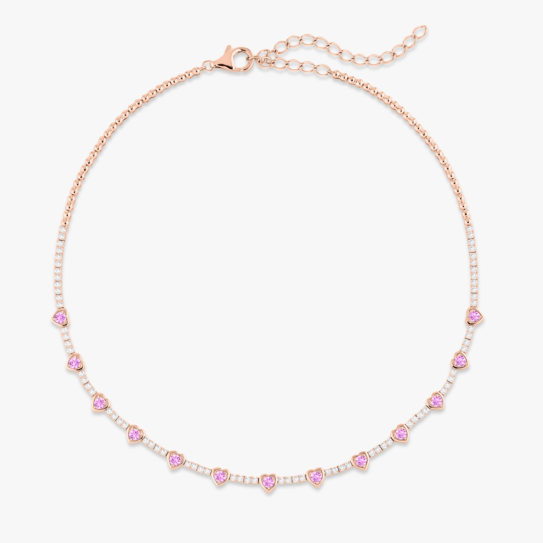 Kam Lee Pink Sapphire & Diamond Illusion Heart Tennis Necklace 3
