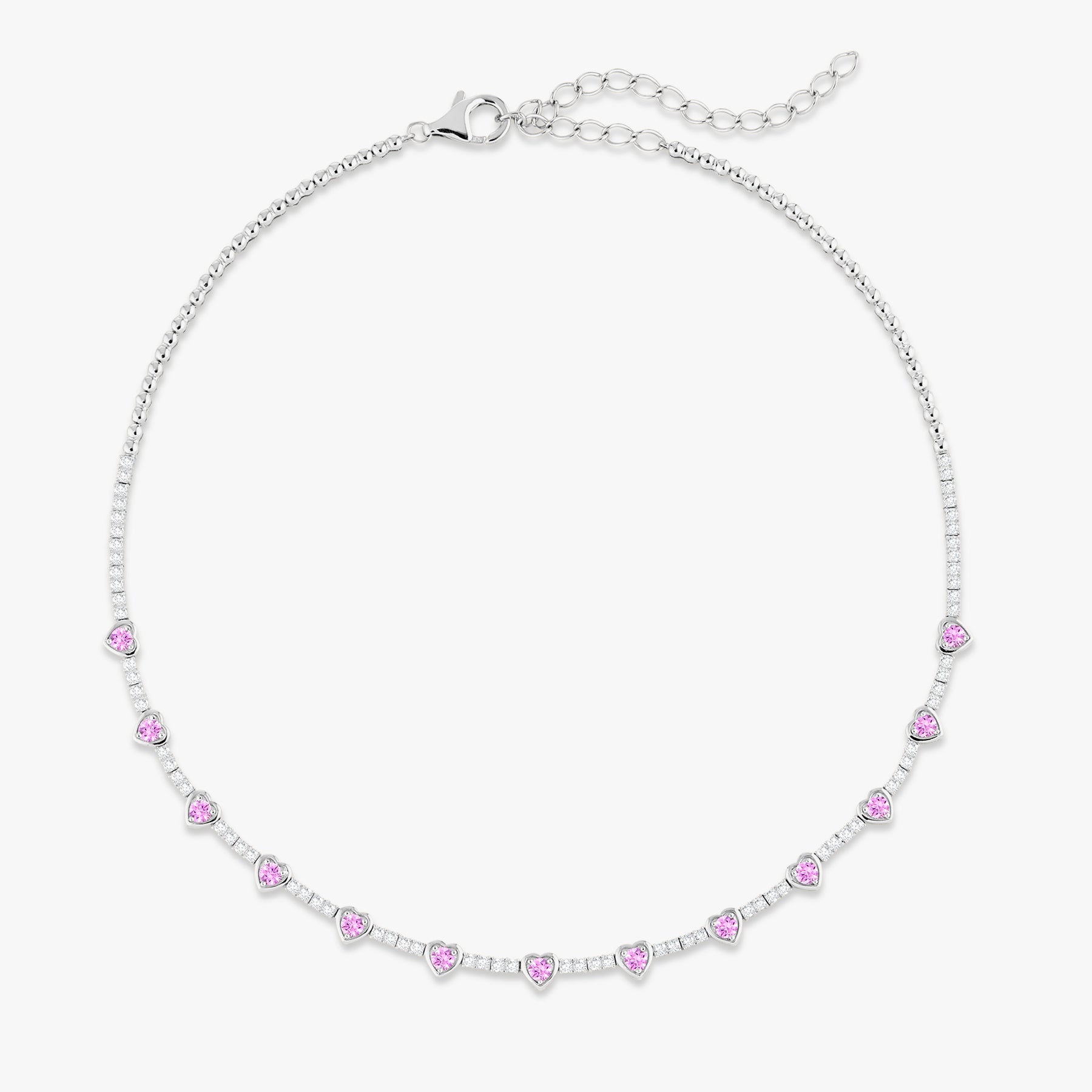 Kam Lee Pink Sapphire & Diamond Illusion Heart Tennis Necklace 3