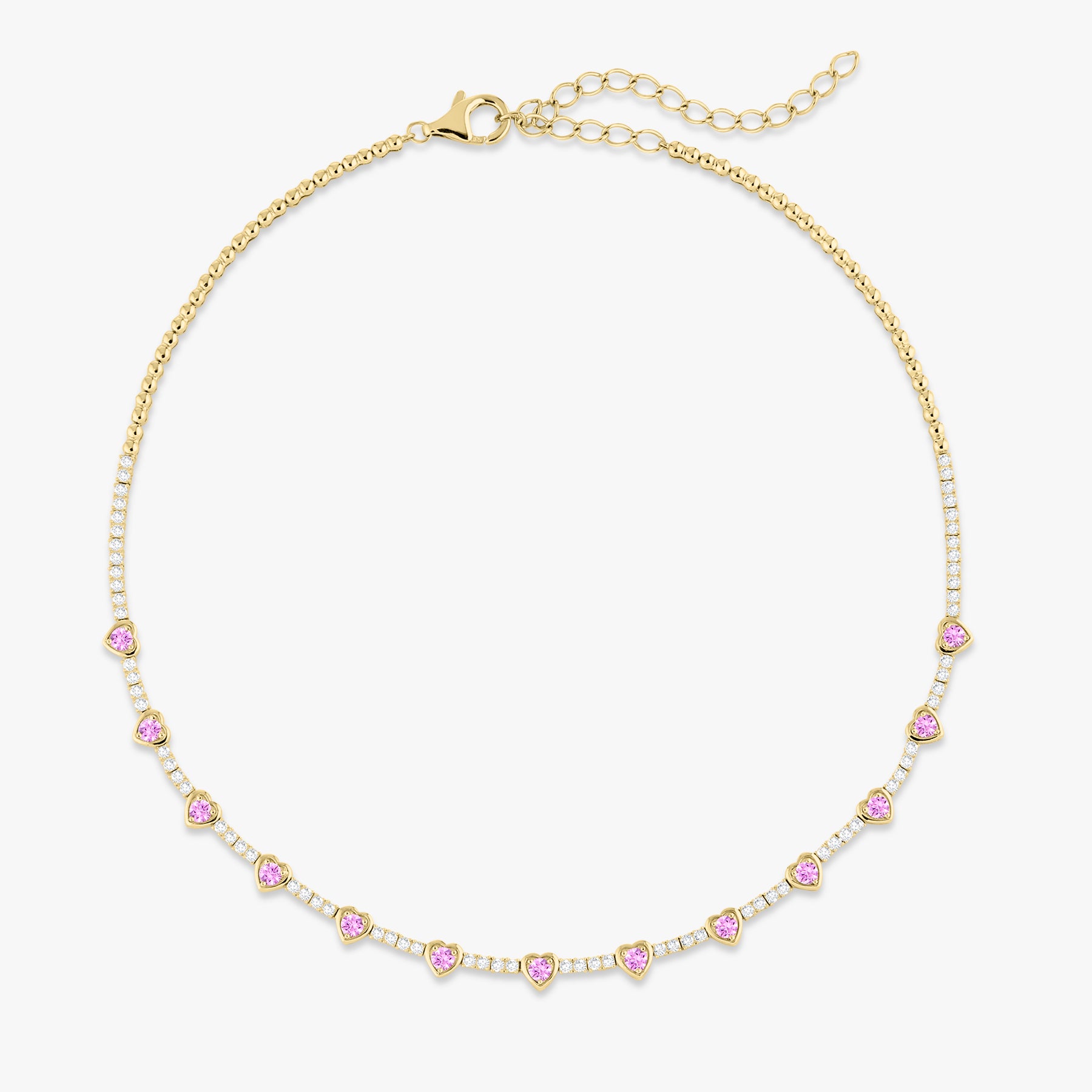 Kam Lee Pink Sapphire & Diamond Illusion Heart Tennis Necklace 3