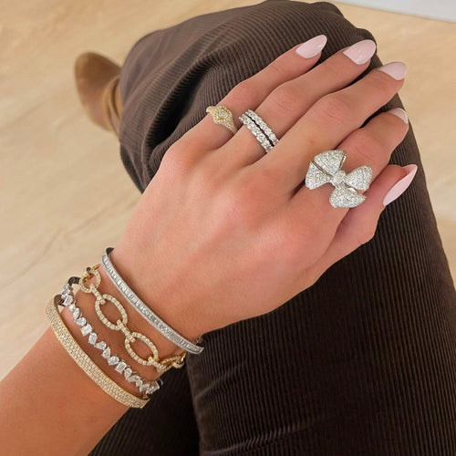 Jenn Diamond Chain Bracelet 5.10 ctw,Kehlani Multi Mixed Shape Diamond Bangle Bracelet 3.08 ctw,The Baby Georgie Band (Straight) 0.80 ctw,Mini Heart Pave Diamond Signet Ring 0.50 ctwLittle Martha May Pave Diamond Bow Cocktail Ring 2.13 ctw2