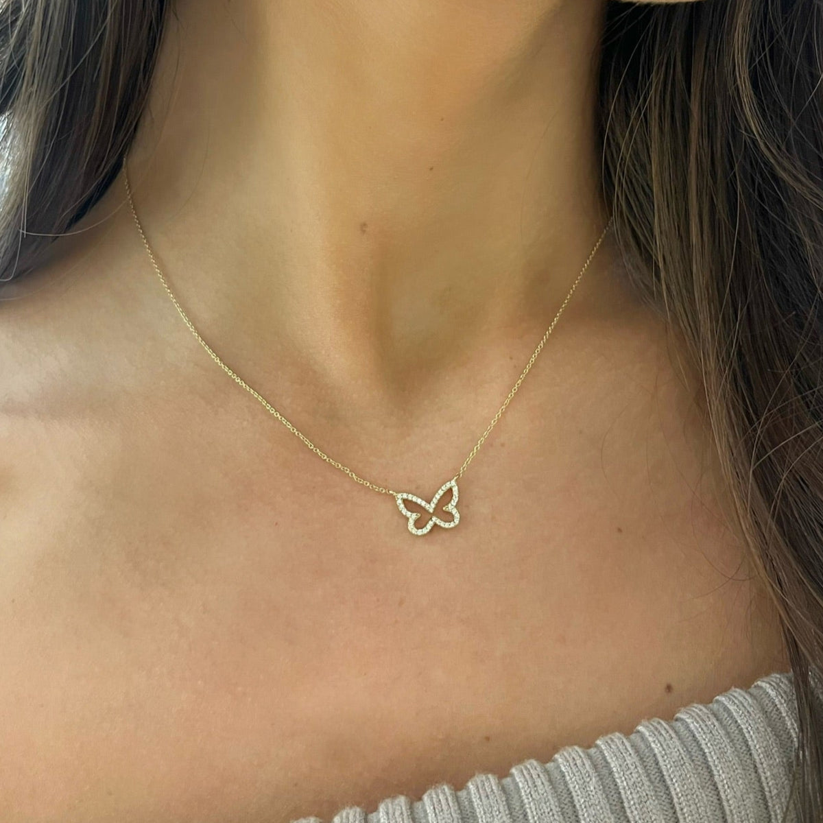 Joie Dainty Diamond Butterfly Necklace