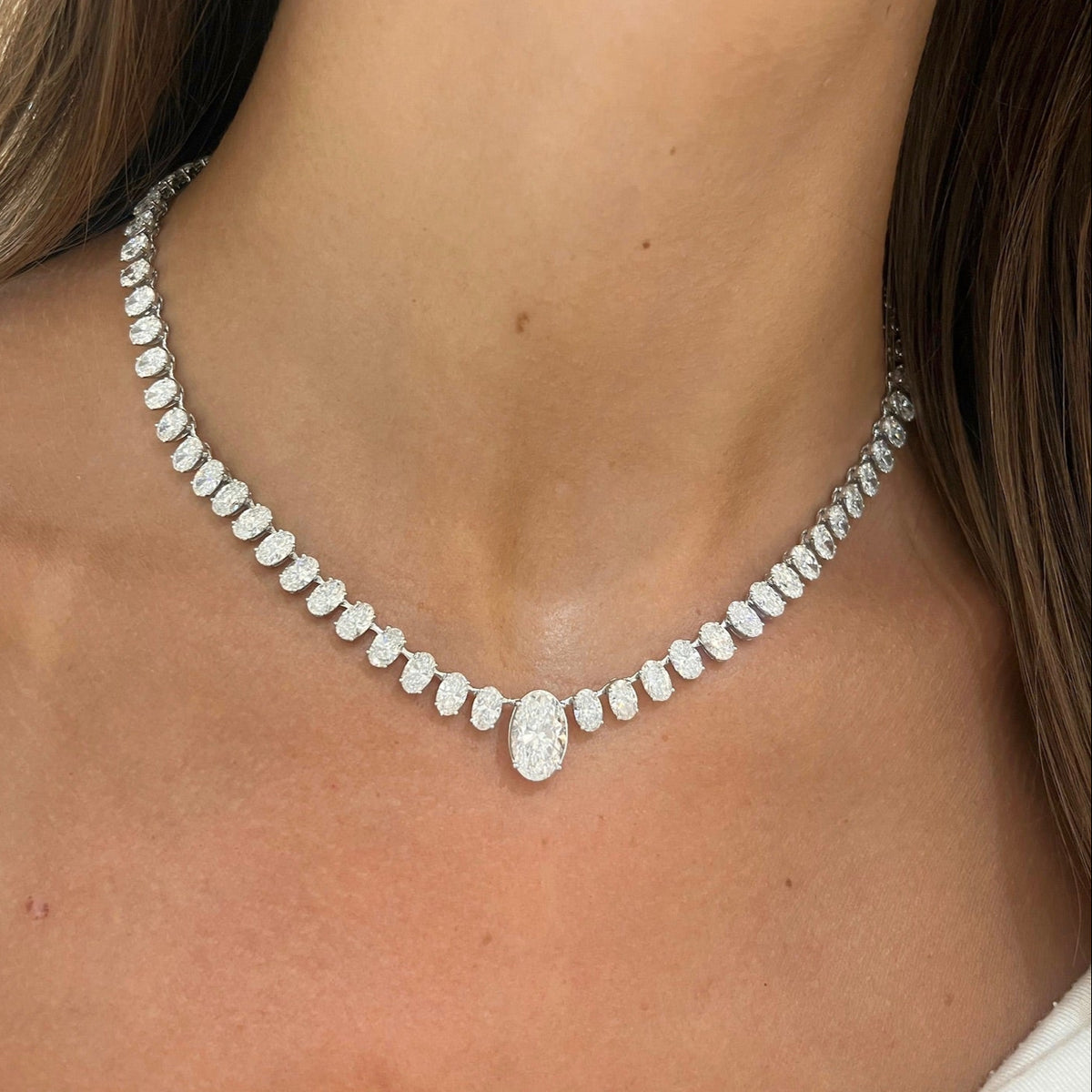 Josette Floating Oval Diamond Necklace 35 ctw