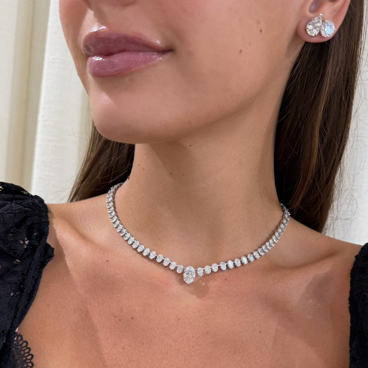 Josette Floating Oval Diamond Necklace 35 ctw