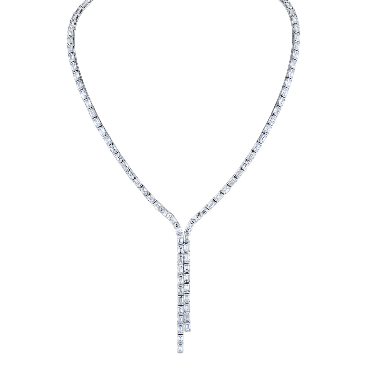 Channel Set Emerald Cut Diamond Double Lariat 24ctw