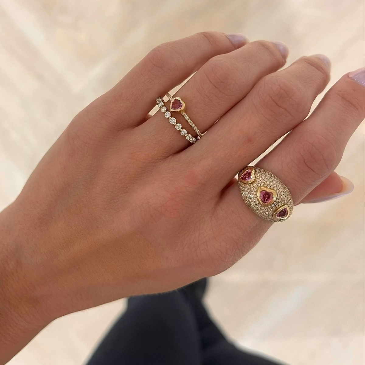 Kait Dainty Diamond Heart Ring, Queen of Hearts Pave Diamond Dome Ring