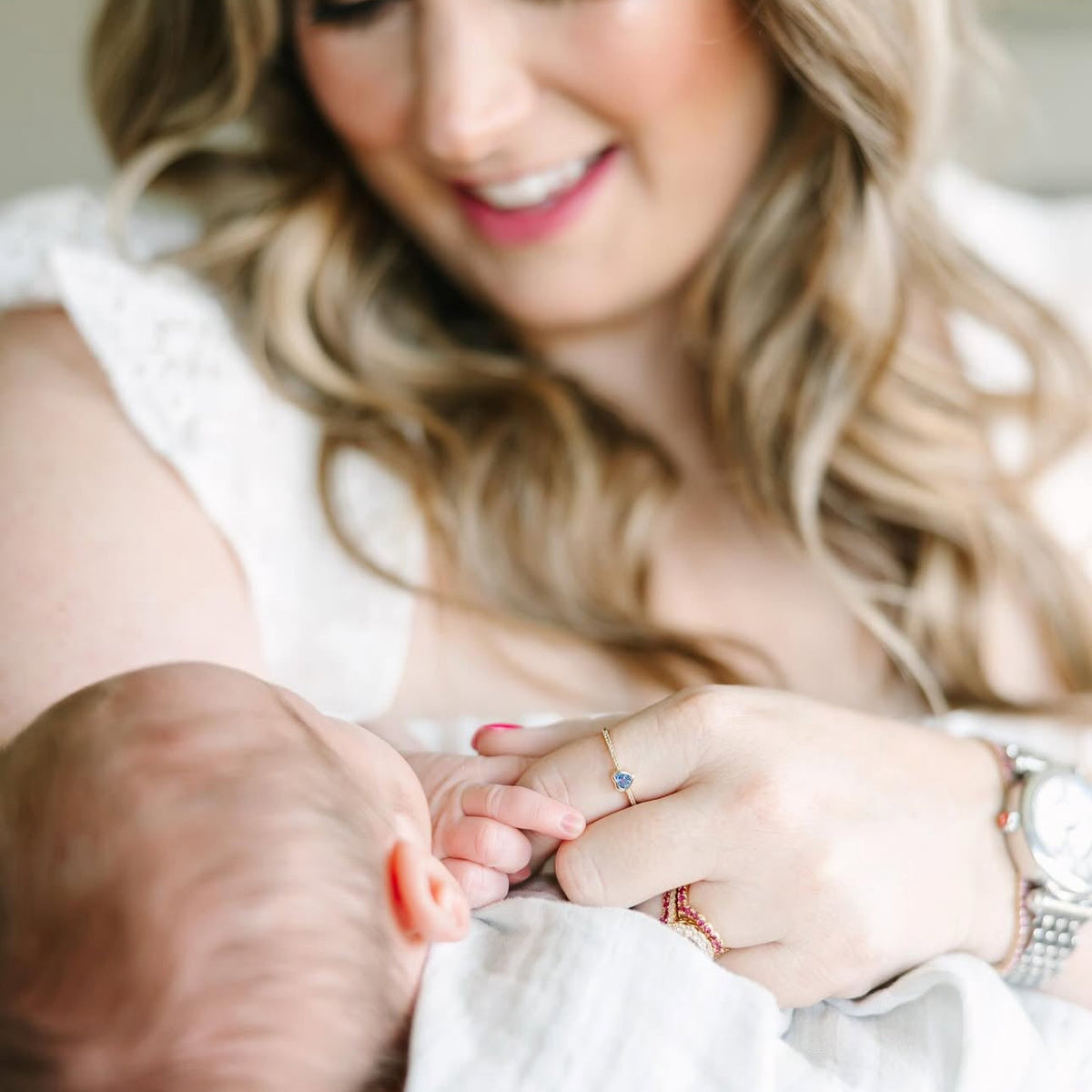 Kait Dainty Diamond Heart Ring, Blue Sapphire