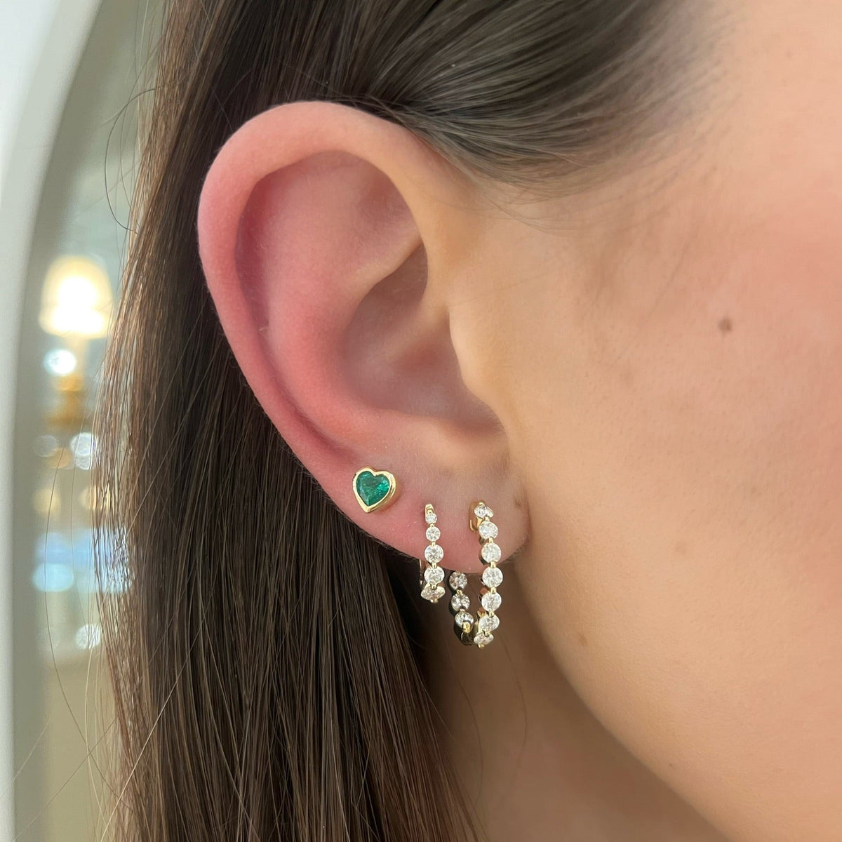 Kait Gemstone Bezeled Heart Stud Earrings
