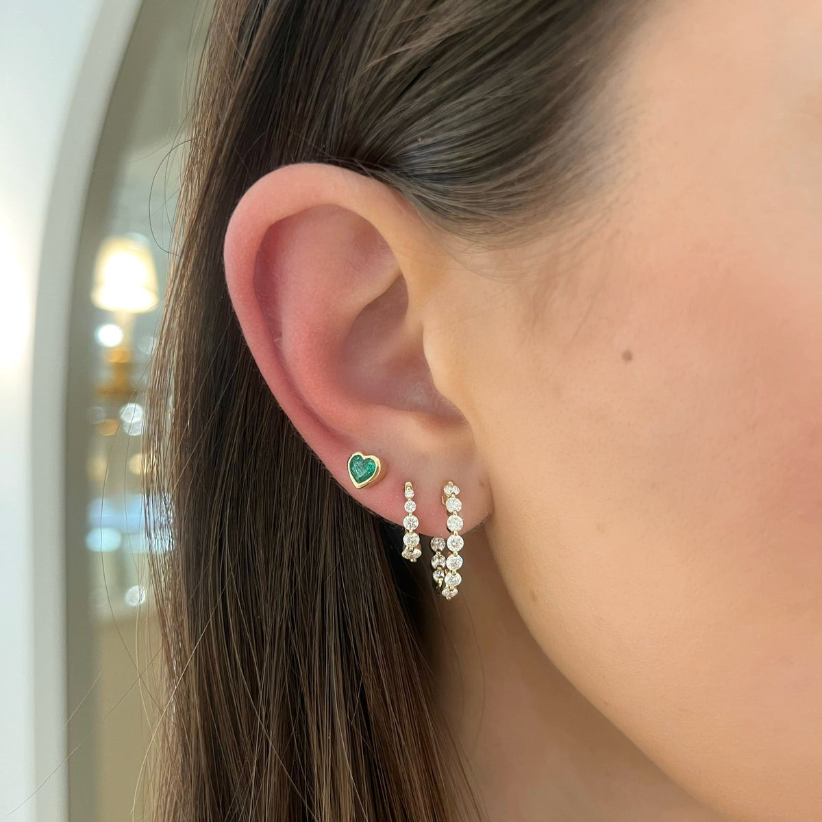 Kait Gemstone Bezeled Heart Stud Earrings
