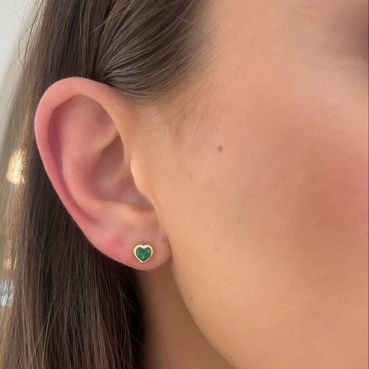 Kait Gemstone Bezeled Heart Stud Earrings