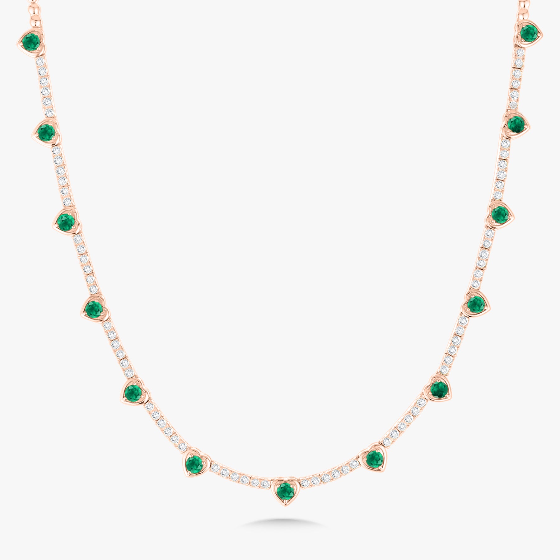 Kam Lee Green Emerald & Diamond Illusion Heart Tennis Necklace