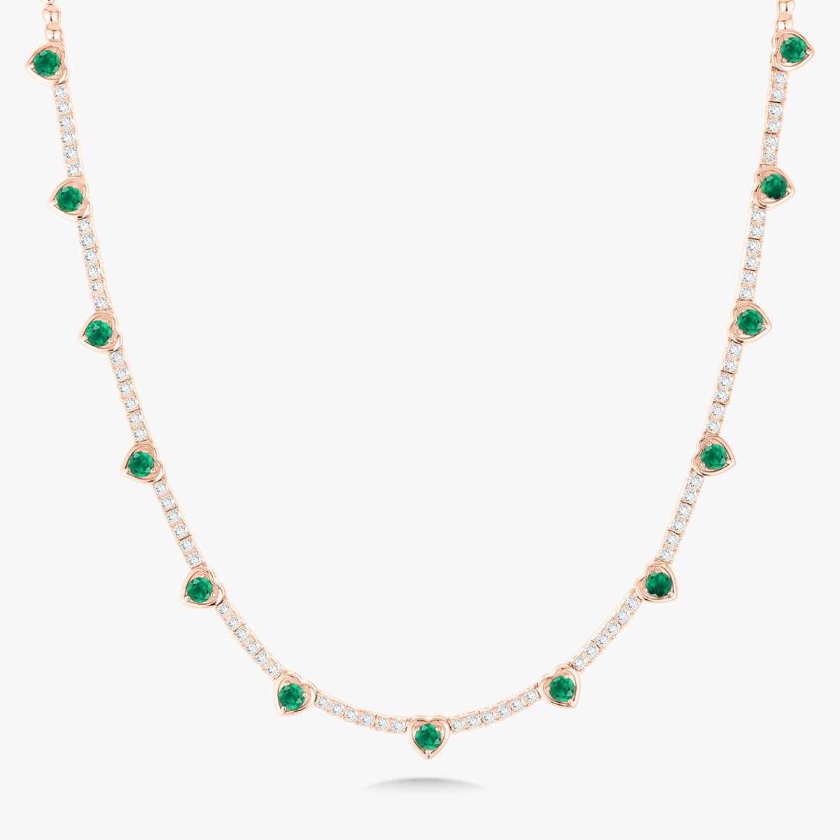 Kam Lee Green Emerald & Diamond Illusion Heart Tennis Necklace 2.73 ctw