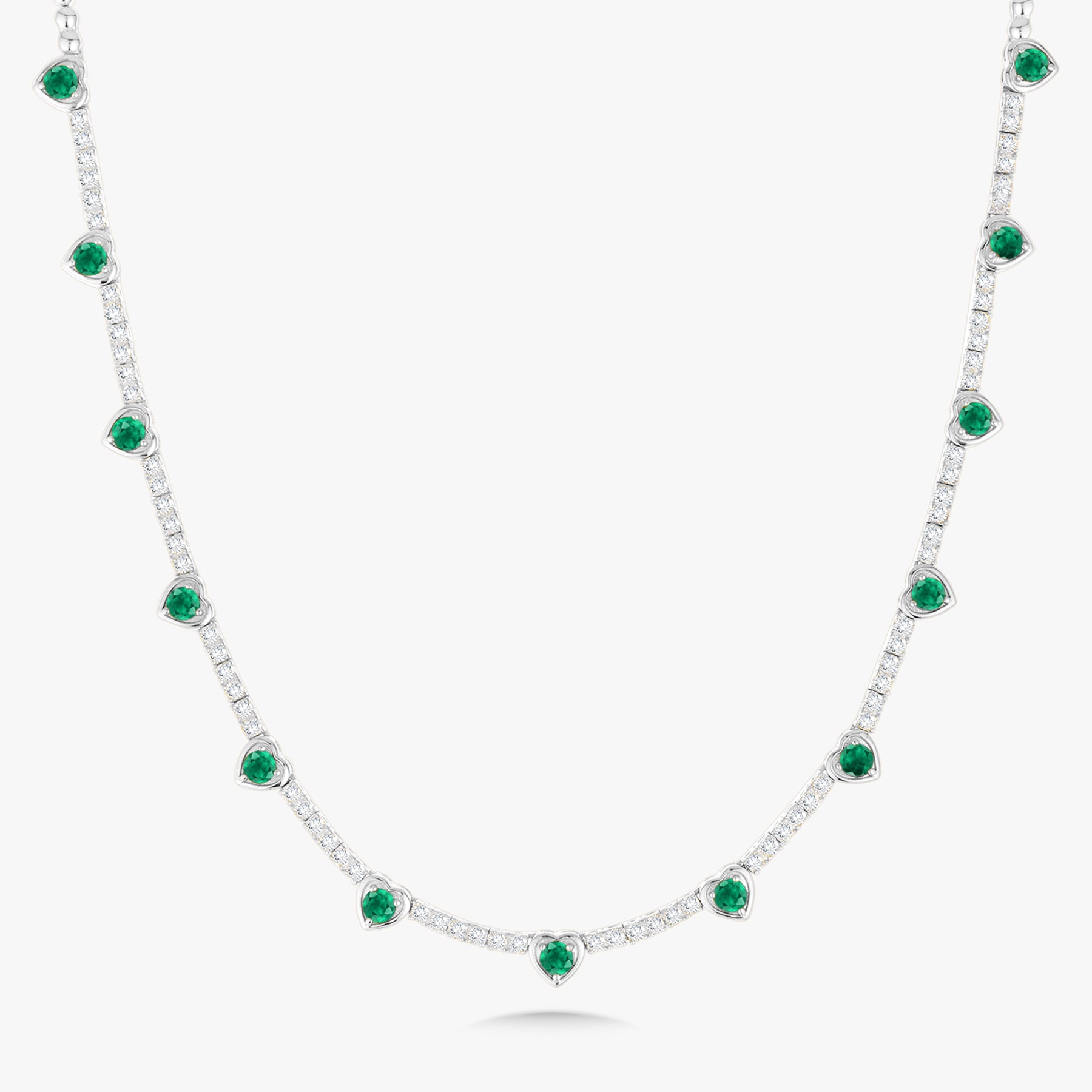 Kam Lee Green Emerald & Diamond Illusion Heart Tennis Necklace