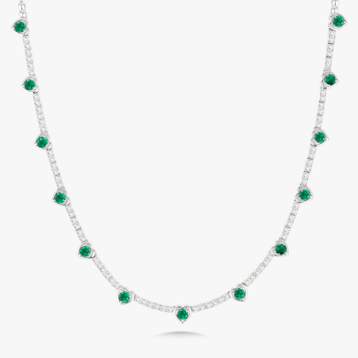 Kam Lee Green Emerald & Diamond Illusion Heart Tennis Necklace 2.73 ctw