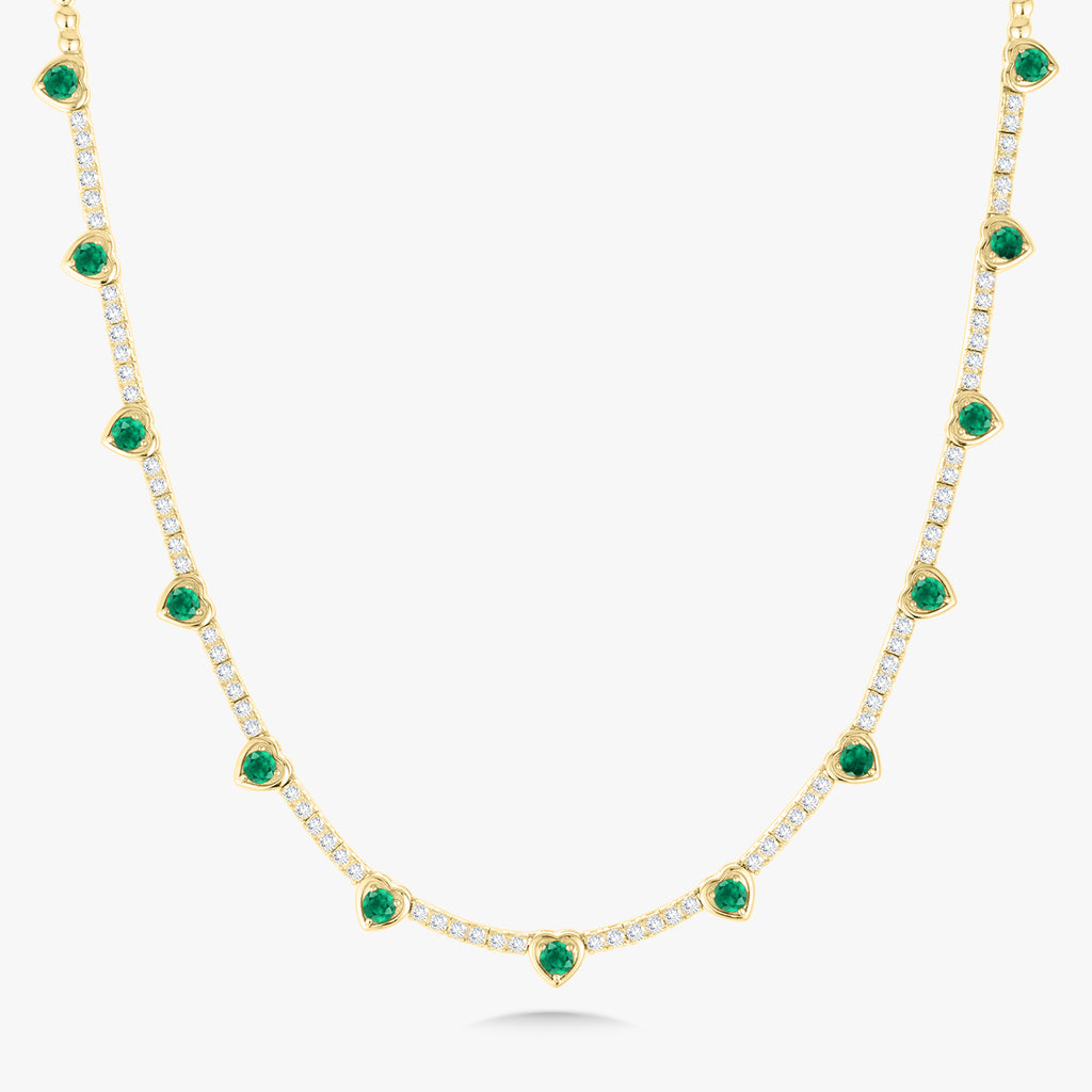 Kam Lee Green Emerald & Diamond Illusion Heart Tennis Necklace