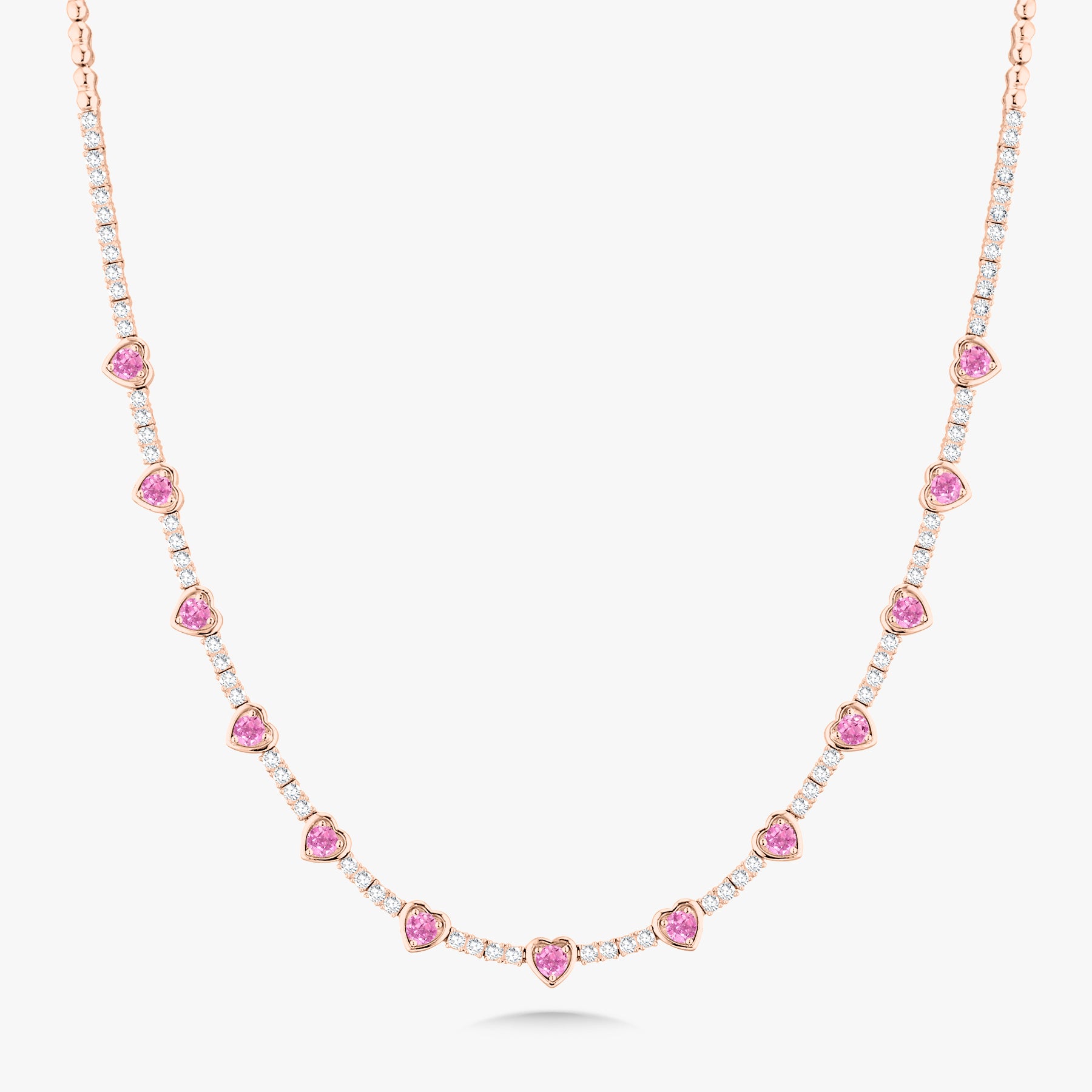 Kam Lee Pink Sapphire & Diamond Illusion Heart Tennis Necklace 3
