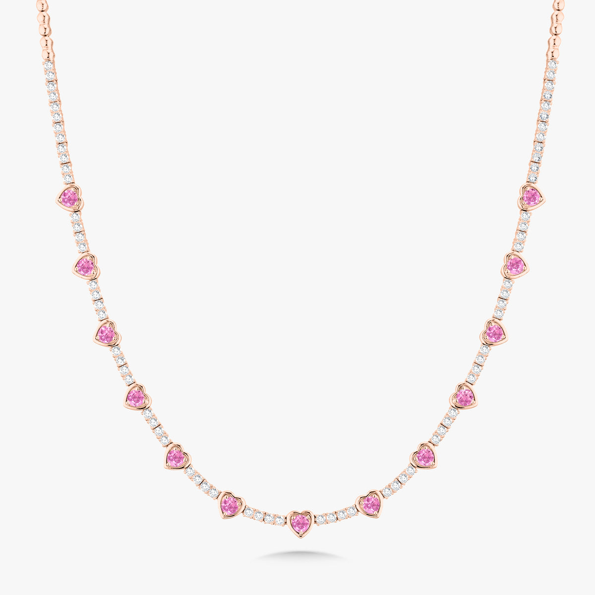 Kam Lee Pink Sapphire & Diamond Illusion Heart Tennis Necklace 3 ctw
